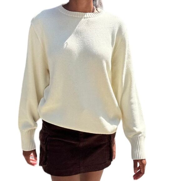 PacSun John Galt Cream Minimalist Neutral Oversized Thick Knit Crew Sweater - Picture 1 of 9